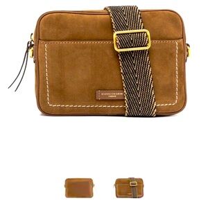 Gianni Chiarinni Brown Cross Body Bag with Suede Finish and Gold Hardware